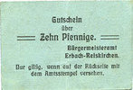 GERMANY - EMERGENCY NOTES (1914-1923) A - J 10 pfennig Erbach-Reiskirchen. Gemeinde. Billet. au dos, numérotation manuscrite en rouge -