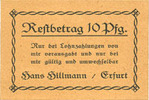 GERMANY - EMERGENCY NOTES (1914-1923) A - J 10 pfennig Erfurt. Hans Hillmann. Billet. -