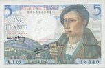 NOTES OF THE BANQUE DE FRANCE 5 francs Banque de France. Billet. berger, -
