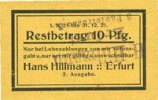 GERMANY - EMERGENCY NOTES (1914-1923) A - J 10 pfennig Erfurt. Hans Hillmann. Billet. 1.3.1921) -