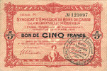 FRENCH EMERGENCY NOTES 5 francs Charleville et Mézières (08), Syndicat d'Emission de Bons de Caisse 11.3.1916, série M -