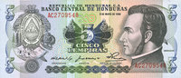 OTHER FOREIGN NOTES 5 lempiras Honduras. -