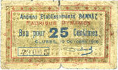 FRENCH EMERGENCY NOTES Cluses (74). Anciens Etablissements Rannaz. Billet. 25 cmes -