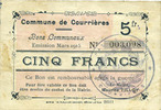 FRENCH EMERGENCY NOTES 5 francs Courrières (62). Commune. Billet. émission mars 1915 -