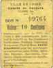 FRENCH EMERGENCY NOTES 10 centimes Croix (59). Ville. Guerre Comité de Secours. Billet. -
