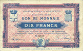 FRENCH EMERGENCY NOTES 10 francs Croix et Wasquehal (59). Villes. Billet. série 6250, en noir -