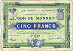 FRENCH EMERGENCY NOTES 5 francs Croix et Wasquehal (59). Villes. Billet. 10.11.1914, série 6190 -