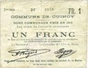 FRENCH EMERGENCY NOTES 1 franc Cuincy (59). Commune. Billet. émis en -