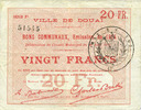 FRENCH EMERGENCY NOTES 20 francs Douai (59). Ville. Billet. 30.8.1914, série F5 -