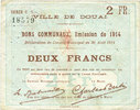 FRENCH EMERGENCY NOTES 2 francs Douai (59). Ville. Billet. 30.8.1914, série C5 -