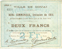 FRENCH EMERGENCY NOTES 2 francs Douai (59). Ville. Billet. 30.8.1914, série C1 -