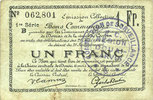 FRENCH EMERGENCY NOTES 1 franc Douai et Région de Carvin (59). Billet. 22.5.1916, 1ère série B -