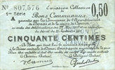 FRENCH EMERGENCY NOTES 50 centimes Douai et Région de Carvin (59). Billet. 22.5.1916, 1ère série A -