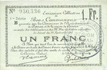 FRENCH EMERGENCY NOTES 1 franc Douai et Région de Carvin (59). Billet. 22.5.1916, 1ère série B -