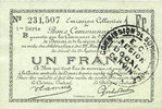 FRENCH EMERGENCY NOTES 1 franc Douai et Région de Carvin (59). Billet. 22.5.1916, 1ère série B -