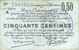 FRENCH EMERGENCY NOTES 50 centimes Douai et Région de Carvin (59). Billet. 22.5.1916, 1ère série A -