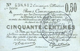 FRENCH EMERGENCY NOTES 50 centimes Douai et Région de Carvin (59). Billet. 22.5.1916, 1ère série A -