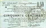 FRENCH EMERGENCY NOTES 50 centimes Douai et Région de Carvin (59). Billet. 22.5.1916, 1ère série A -