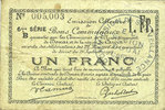 FRENCH EMERGENCY NOTES 1 franc Douai et Région de Carvin (59). Billet. 22.5.1916, 6e série B -