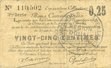 FRENCH EMERGENCY NOTES 25 centimes Douai et Région de Carvin (59). Billet. 22.5.1916, 2e série I -