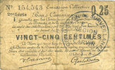 FRENCH EMERGENCY NOTES 25 centimes Douai et Région de Carvin (59). Billet. 22.5.1916, 2e série I -