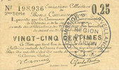 FRENCH EMERGENCY NOTES 25 centimes Douai et Région de Carvin (59). Billet. 22.5.1916, 2e série I -