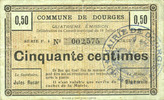 FRENCH EMERGENCY NOTES 50 centimes Dourges (62). Commune. Billet. 18.7.1915, série F4 -