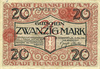 GERMANY - EMERGENCY NOTES (1914-1923) A - J 20 mark Frankfurt am Main. Billet. 15.10.1918, cachet rouge de prolongation... -