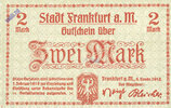 GERMANY - EMERGENCY NOTES (1914-1923) A - J 2 mark Frankfurt am Main. Billet. -
