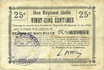 FRENCH EMERGENCY NOTES 25 centimes Etaves-et-Bocquiaux (02). Commune. Billet. B.R.U. -