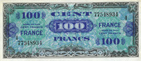 NOTES OF THE TREASURY (TRESOR) 100 francs Billet. France, type américain, 1945, série 4 -