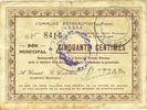 FRENCH EMERGENCY NOTES 50 centimes Etréaupont (02). Commune. Billet. -
