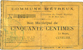 FRENCH EMERGENCY NOTES Etreux (02). Commune. Billet. 50 cmes -