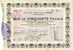 FRENCH EMERGENCY NOTES 50 francs La Fère (02). Ville. Billet. 30.11.1914, série A -