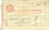 FRENCH EMERGENCY NOTES 5 francs La Fère (02). Ville. Billet. 16.6.1915, série N -