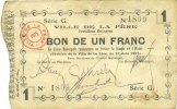 FRENCH EMERGENCY NOTES 1 franc La Fère (02). Ville. Billet. 16.6.1915, série G -