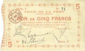 FRENCH EMERGENCY NOTES 5 francs La Fère (02). Ville. Billet. 16.6.1915, série Y -