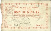 FRENCH EMERGENCY NOTES 0,50 franc La Fère (02). Ville. Billet. 16.6.1915, série N -