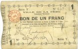 FRENCH EMERGENCY NOTES 1 franc La Fère (02). Ville. Billet. 16.6.1915, série Y -