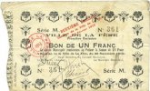 FRENCH EMERGENCY NOTES 1 franc La Fère (02). Ville. Billet. 30.11.1914, série M -