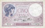 NOTES OF THE BANQUE DE FRANCE 5 francs Banque de France. Billet. violet, 5.10.1939, modifié -