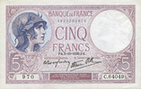 NOTES OF THE BANQUE DE FRANCE 5 francs Banque de France. Billet. violet, 5.10.1939, modifié -
