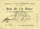 FRENCH EMERGENCY NOTES 1 franc Flavy-le-Martel (02). Commune. Billet. -
