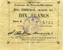 FRENCH EMERGENCY NOTES 10 francs Flers-en-Escrébieux (59). Commune. Billet. émission 1914, série G -