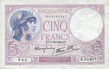NOTES OF THE BANQUE DE FRANCE 5 francs Banque de France. Billet. violet, 17.8.1939, modifié -