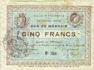 FRENCH EMERGENCY NOTES 5 francs Fourmies (59). Ville. Billet. 28.10.1914, 2e série -