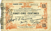 FRENCH EMERGENCY NOTES Fourmies (59). Bon Régional des Départ. du Nord, Aisne & Oise. Billet 25 cmes 24.10.1915, 1ère série -