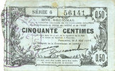 FRENCH EMERGENCY NOTES Fourmies (59). Bon Régional des Départ. du Nord, Aisne & Oise. Billet. 50 cmes 8.5.1915, série 6 -