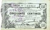 FRENCH EMERGENCY NOTES Fourmies (59). Bon Régional des Départ. du Nord, Aisne & Oise. Billet. 50 cmes 8.5.1915, série 22 -