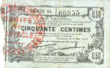 FRENCH EMERGENCY NOTES Fourmies (59). Bon Régional des Départ. du Nord, Aisne & Oise. Billet. 50 cmes 8.5.1915, série 54 -